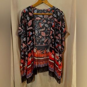 🌹 CLEO Navy, Red and White Floral Shawl with Fringe